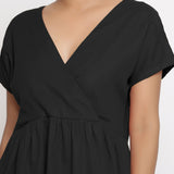 Black 100% Cotton V-Neck Short Wrap Dress