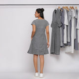 Black and White Checks Cotton Muslin V-Neck Short Dress