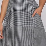 Black and White Checks Cotton Muslin V-Neck Short Dress