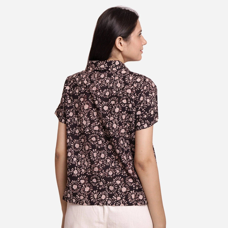 Back View of a Model wearing Bagru Block Print Button-Down Shirt