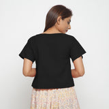 Black Boat Neck Half Sleeve 100% Cotton Top