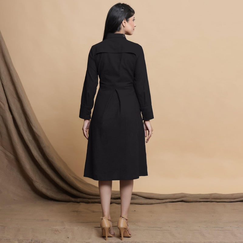 Black Button Down Cotton Flax Knee Length Formal Dress 38" / Tall (5'7" and above) Black Button Down Cotton Flax Knee Length Formal Dress 38" / Tall (5'7" and above)