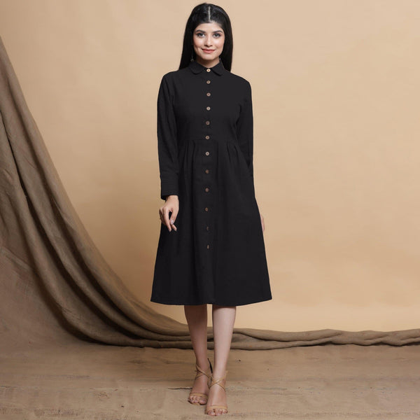 black button dress Down Cotton Flax Knee Length Formal 48