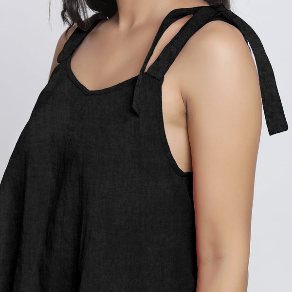Black Convertible Cotton Linen Tie-Up Top