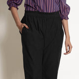 Black Cotton Ankle Length Tapered Pant