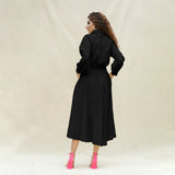 Black Cotton Button-Down Yoked Maxi Dress