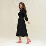 Black Cotton Button-Down Yoked Maxi Dress