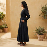 Black Cotton Fit and Flare Maxi Tier Dress