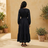 Black Cotton Fit and Flare Maxi Tier Dress