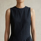 Black Cotton Flannel Sleeveless Paneled Maxi Dress