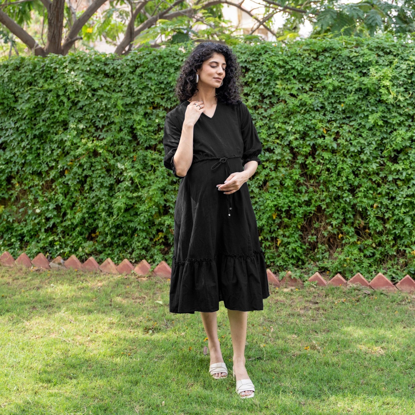 Black Cotton Flax A-Line Knee Length Pre and Post Maternity Dress 70" / Custom Height (Free) Black Cotton Flax A-Line Knee Length Pre and Post Maternity Dress 70" / Custom Height (Free)