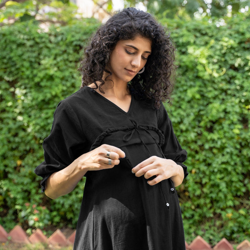 Black Cotton Flax A-Line Knee Length Pre and Post Maternity Dress 70" / Custom Height (Free) Black Cotton Flax A-Line Knee Length Pre and Post Maternity Dress 70" / Custom Height (Free)