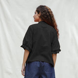 Black Cotton Flax Button-Down Shirt