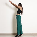 Black Cotton Flax Frilled Bustier Crop Top