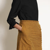 Black Cotton Flax Frilled Button Down Top