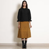 Black Cotton Flax Frilled Button Down Top