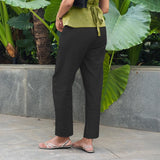 Black Cotton Flax High-Rise Straight Leg Pant