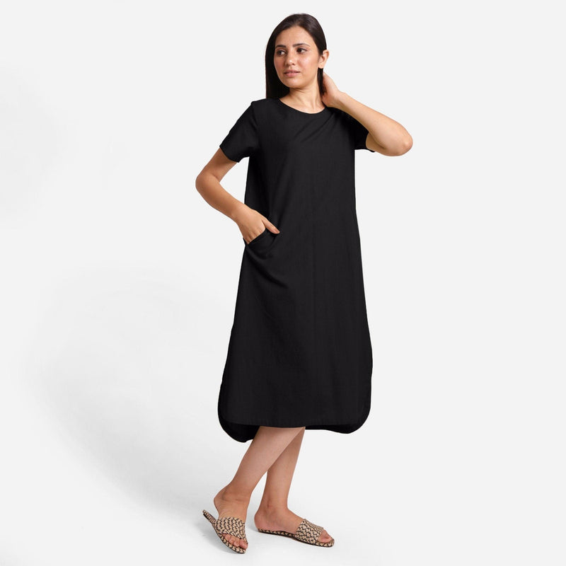 Black Cotton Flax High-Low Midi Shift Dress 40" / Tall (5'7" and above) Black Cotton Flax High-Low Midi Shift Dress 40" / Tall (5'7" and above)