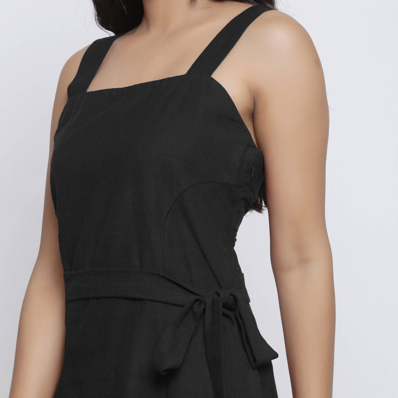 Black Cotton Flax Knee Length Princess Line Dress 60" / Petite (5'1" and below) Black Cotton Flax Knee Length Princess Line Dress 60" / Petite (5'1" and below)