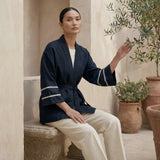 Black Cotton Flax Kyoto Kimono Sleeve Wrap Top
