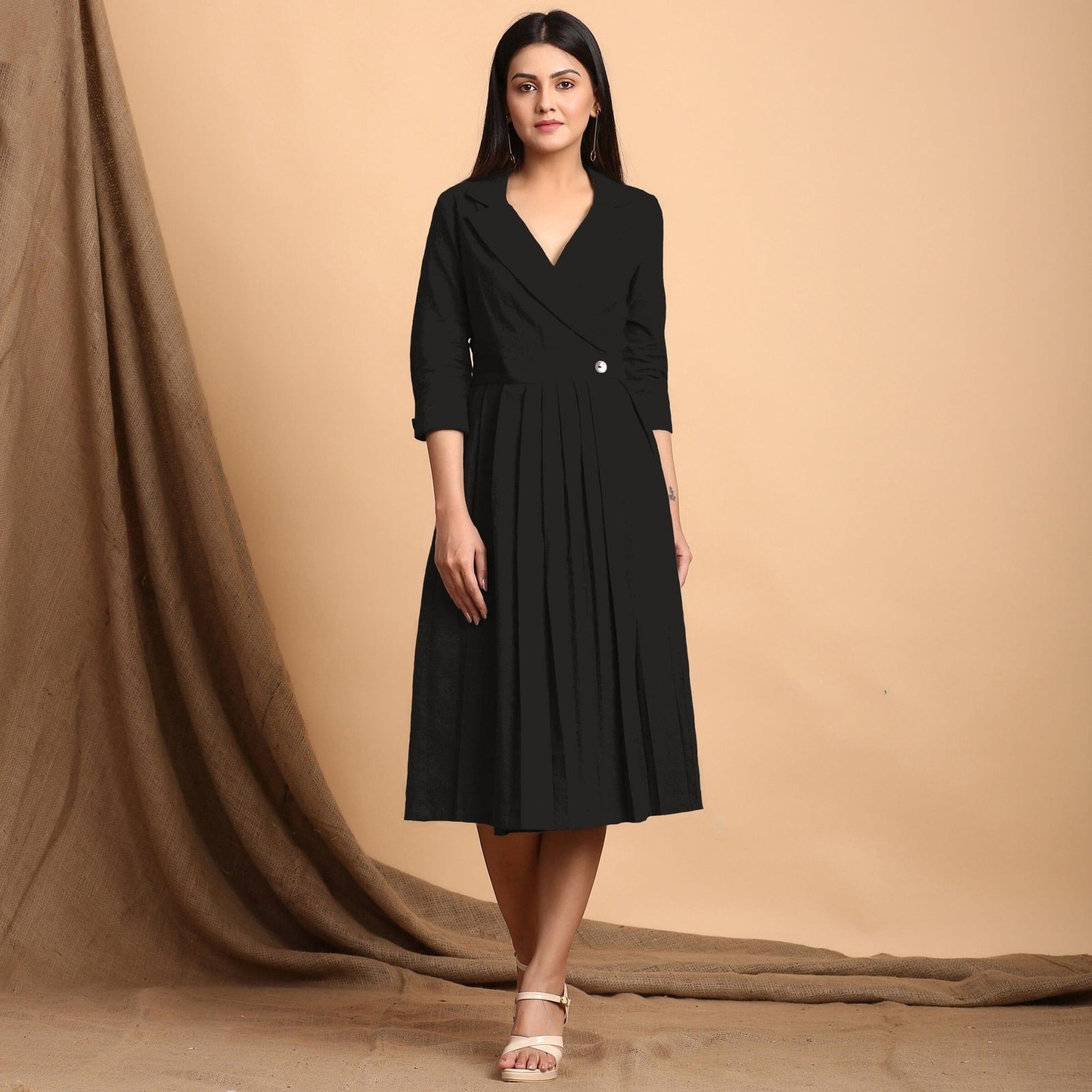 black pleated wrap dress Laxmi Accordion Pleat Maxi Dress Black