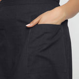 Black Cotton Flax Paneled Elasticated Midi Skirt