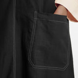 Black Cotton Flax Paneled Midi Shift Dress