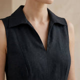 Black Cotton Flax Paneled Sleeveless Maxi Dress