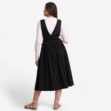 Black Cotton Flax Pinafore Midi Wrap Dress