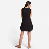 Black Cotton Flax Princess Line Short Dress