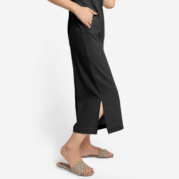 Black Cotton Flax Sleeveless Wide Legged Jumpsuit