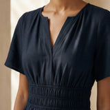 Black Cotton Flutter Sleeve Tie-Back Tiered Midi Dress