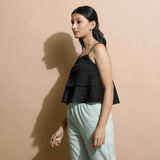 Black Cotton Linen Camisole Crop Top