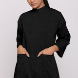Black Cotton Linen Comfort Fit High Neck Jumpsuit