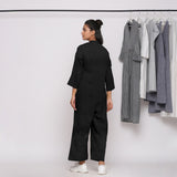 Black Cotton Linen Comfort Fit High Neck Jumpsuit