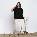 Black Cotton Linen Drop Shoulder Sleeves Yoked Top