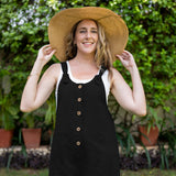 Black Cotton Linen Dungaree Playsuit