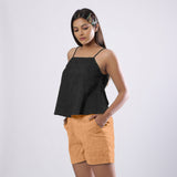 Black Cotton Linen  Flared Camisole Top