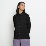 Black Cotton Linen Full Sleeve Button-Down Shirt