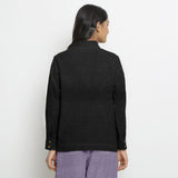 Black Cotton Linen Full Sleeve Button-Down Shirt