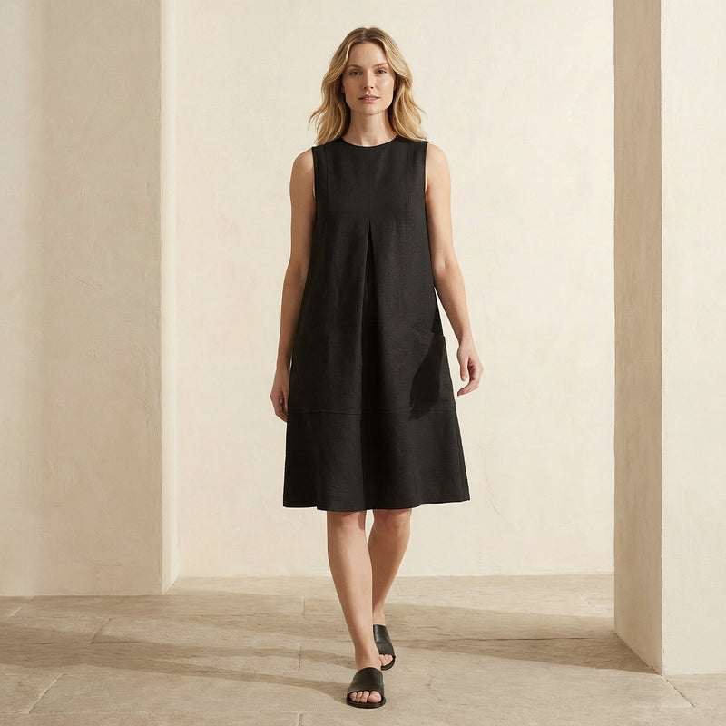 black sleeveless linen dress ANA Premium Linen Dress Black | Elegant Sleeveless Linen Dress for Women