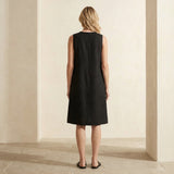 Black Cotton Linen Sleeveless Paneled Swing Dress