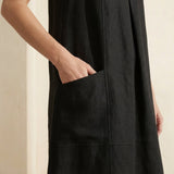 Black Cotton Linen Sleeveless Paneled Swing Dress