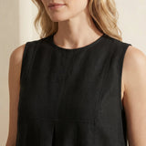 Black Cotton Linen Sleeveless Paneled Swing Dress
