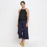 Black Cotton Linen Strap Sleeve Spaghetti Top