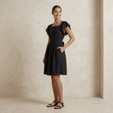 Black Cotton Open-Back Fit and Flare Knee Length Dress