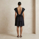 Black Cotton Open-Back Fit and Flare Knee Length Dress