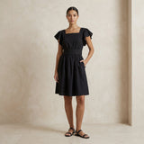 Black Cotton Open-Back Fit and Flare Knee Length Dress