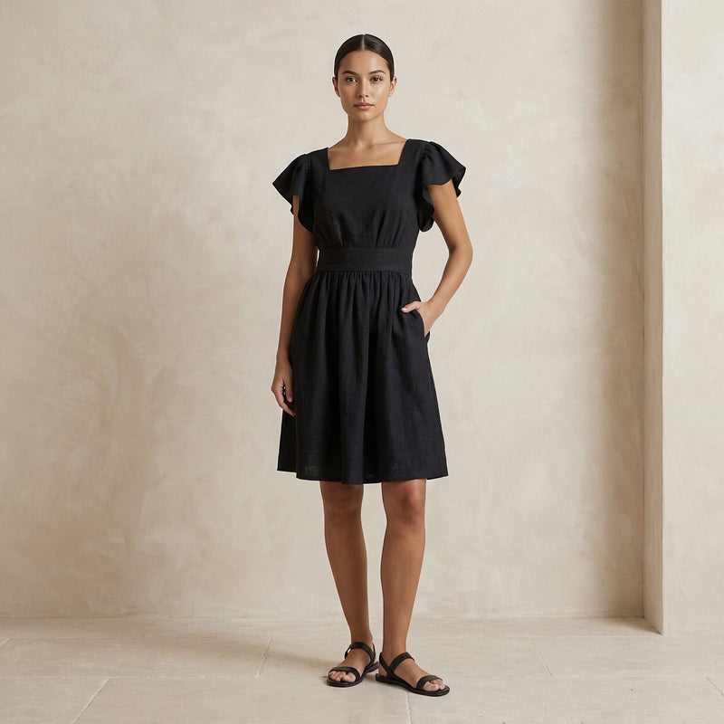 black fit and flare dress knee length Yara Fit And Flare Midi Dress Black / XS