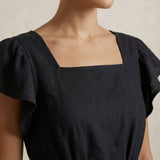 Black Cotton Open-Back Fit and Flare Knee Length Dress